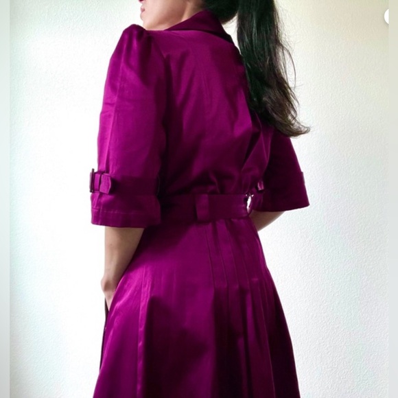 NWT ELLE Satin Trench Coat Dress in Magenta - Picture 2 of 10